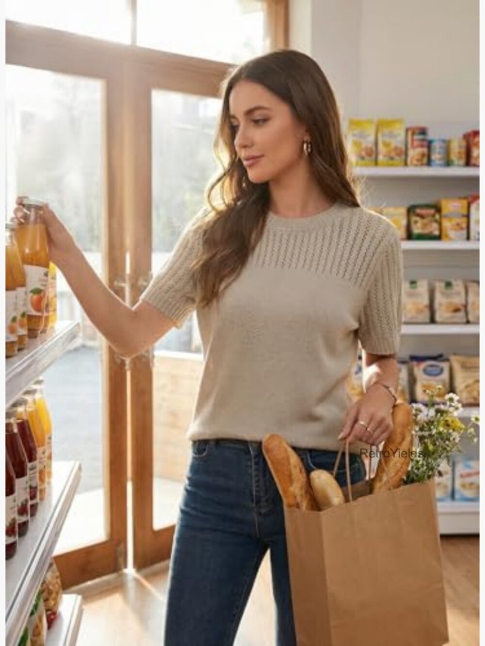 Crewneck Short Sleeve Loose Knit Blouse Tunic - Picture 5 of 7